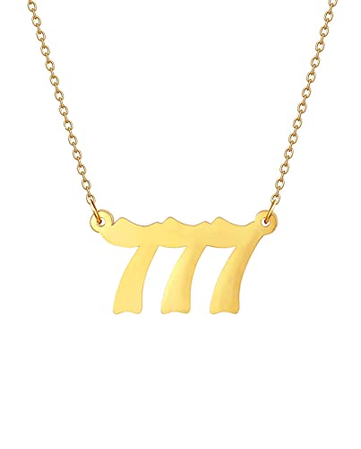 Engel Nummer Halskette,Frauen Mädchen Gold 777 Anhänger Chokerhalskette Spirituelle Numerologie Schmuck von AJRUIER