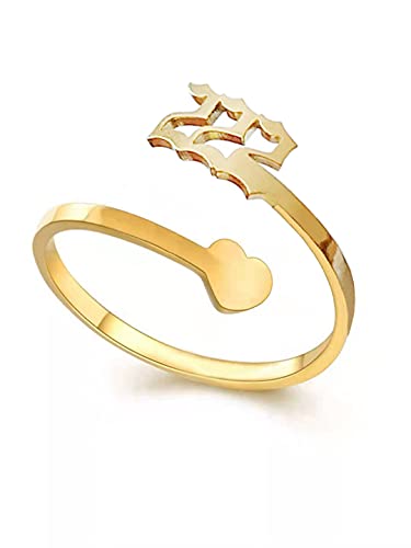 AJRUIER Engel Nummern Ringe für Frauen Nummer 222 Halskette Gold verstellbarer Nummernring Kette Numerologie Schmuck Geschenk, 222 Ring von AJRUIER