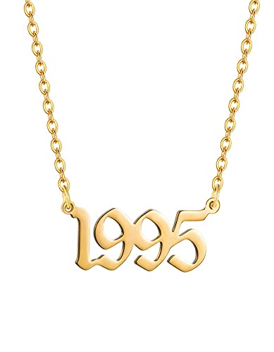 AJRUIER Geburtsjahr Halskette,Damen Halskette Personalisierte Edelstahl Geburtsjahr Nummer Anhänger Halskette Unvergesslichen Jubiläumsschmuck für Männer(Gold,1995 von AJRUIER