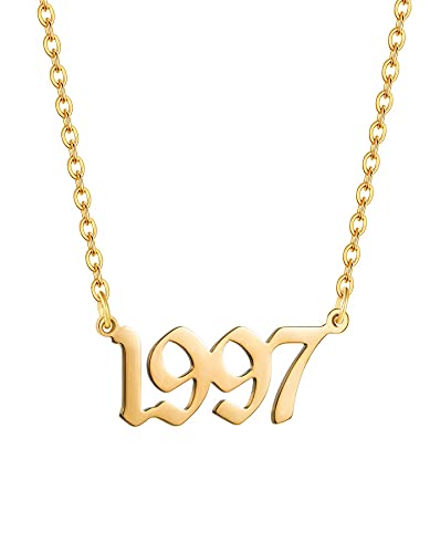 AJRUIER Geburtsjahr Halskette,Damen Halskette Personalisierte Edelstahl Geburtsjahr Nummer Anhänger Halskette Unvergesslichen Jubiläumsschmuck für Männer(Gold,1997 von AJRUIER