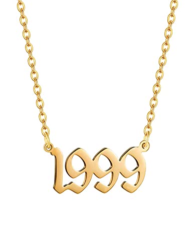 AJRUIER Geburtsjahr Halskette,Damen Halskette Personalisierte Edelstahl Geburtsjahr Nummer Anhänger Halskette Unvergesslichen Jubiläumsschmuck für Männer(Gold,1999 von AJRUIER