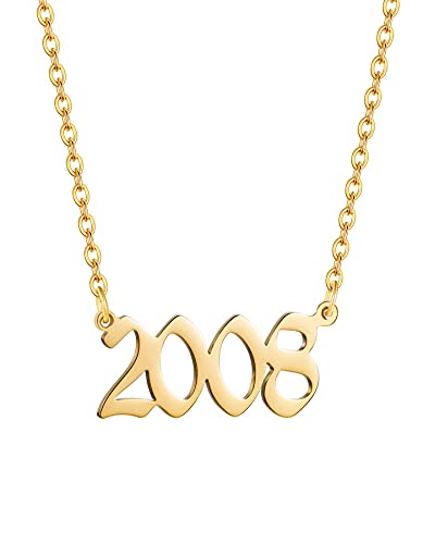 AJRUIER Geburtsjahr Halskette,Damen Halskette Personalisierte Edelstahl Geburtsjahr Nummer Anhänger Halskette Unvergesslichen Jubiläumsschmuck für Männer(Gold,2008 von AJRUIER