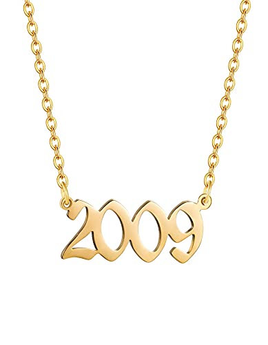 AJRUIER Geburtsjahr Halskette,Damen Halskette Personalisierte Edelstahl Geburtsjahr Nummer Anhänger Halskette Unvergesslichen Jubiläumsschmuck für Männer(Gold,2009 von AJRUIER