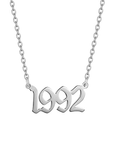 AJRUIER Geburtsjahr Halskette,Damen Halskette Personalisierte Edelstahl Geburtsjahr Nummer Anhänger Halskette Unvergesslichen Jubiläumsschmuck für Männer(Silber,1992 von AJRUIER