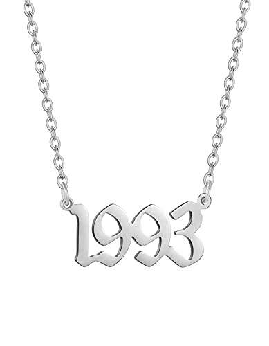 Geburtsjahr Halskette,Damen Halskette Personalisierte Edelstahl Geburtsjahr Nummer Anhänger Halskette Unvergesslichen Jubiläumsschmuck für Männer(Silber，1993） von AJRUIER