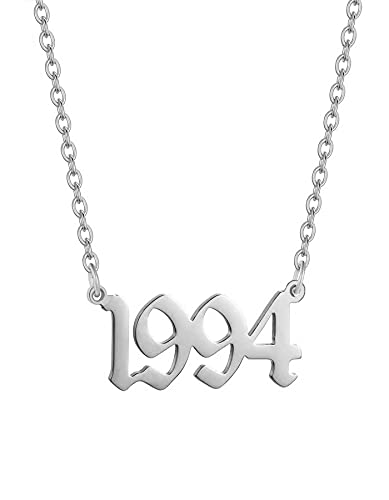 AJRUIER Geburtsjahr Halskette,Damen Halskette Personalisierte Edelstahl Geburtsjahr Nummer Anhänger Halskette Unvergesslichen Jubiläumsschmuck für Männer(Silber,1994 von AJRUIER