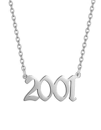 AJRUIER Geburtsjahr Halskette,Damen Halskette Personalisierte Edelstahl Geburtsjahr Nummer Anhänger Halskette Unvergesslichen Jubiläumsschmuck für Männer(Silber,2001) von AJRUIER