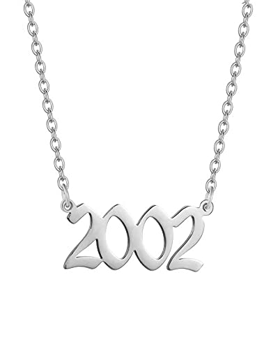 AJRUIER Geburtsjahr Halskette,Damen Halskette Personalisierte Edelstahl Geburtsjahr Nummer Anhänger Halskette Unvergesslichen Jubiläumsschmuck für Männer(Silber，2002 von AJRUIER