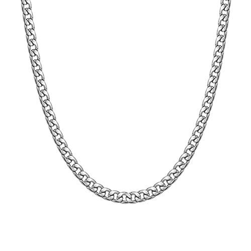 AJRUIER Herren Halskette, Silber Curb Link Chain Edelstahl Panzerkette, Massive Dicke Kubanische Kette, Nickelfrei Hip-Hop Kette für Männer Länge(5mm 50cm) von AJRUIER