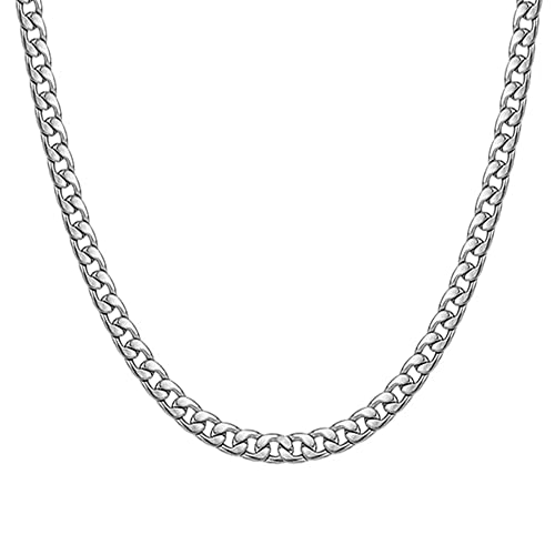 AJRUIER Herren Halskette, Silber Curb Link Chain Edelstahl Panzerkette, Massive Dicke Kubanische Kette, Nickelfrei Hip-Hop Kette für Männer Länge(7mm 55cm) von AJRUIER