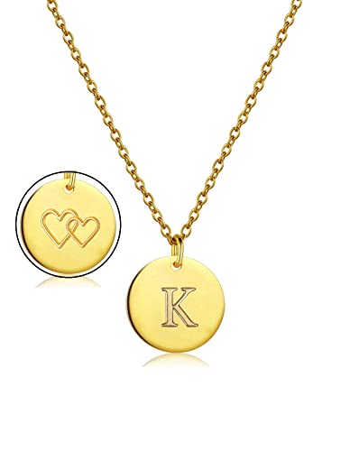 AJRUIER Letter Kette fur Damen,Gold Edelstahl Initialen Alphabet Buchstabe Paar Herzen Anhänger Halskette SchmuckI Buchstaben Kette mit Buchstabe,Gold K necklace von AJRUIER