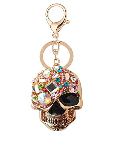 AJRUIER Schädel Totenkopf Schlüsselanhänger,3D Damen Neuheit Kreativ Skull Schädel Kreativ Neuheit Bling Multicolor Kristall,Gold von AJRUIER