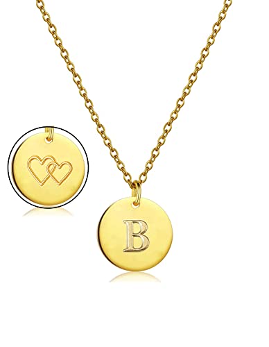 AJRUIER Damen Initialen Buchstabe-Halsketten, Frauen zierliche Scheibe, Edelstahl Alphabet Herz kleinster kleinster Schmuck Eeinfaches Geschenk,Gold B necklace von AJRUIER