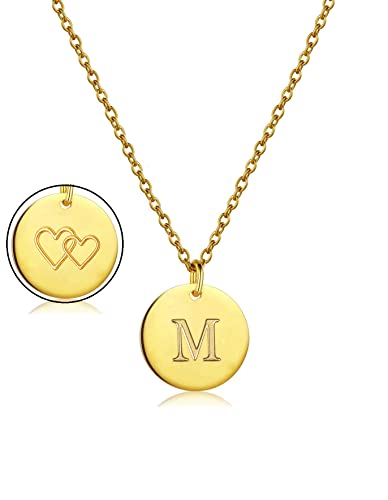 AJRUIER Anfangs Buchstabe-Halsketten, Frauen Gold zierliche Scheibe, Edelstahl Alphabet Herz kleinster kleinster Schmuck Eeinfaches Geschenk,Gold M necklace von AJRUIER