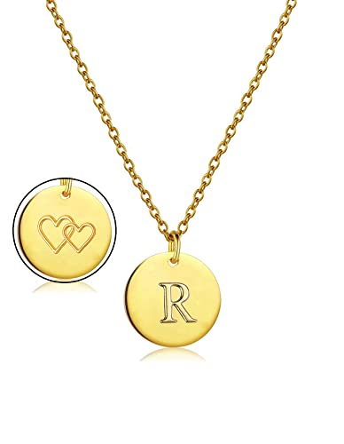 AJRUIER Anfangs Buchstabe-Halsketten, Frauen Gold zierliche Scheibe, Edelstahl Alphabet Herz kleinster kleinster Schmuck Eeinfaches Geschenk,Gold R necklace von AJRUIER