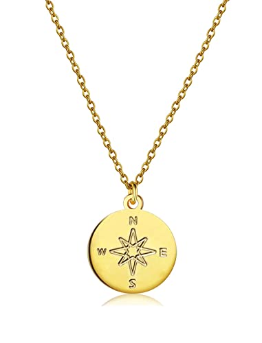 AJRUIER Kompass Halskette für Damen,Herren Halskette mit Anhänger Edelstahl Coole Kompass-Kette mit Anhänger Schmuck wasserfest,Gold Kompass von AJRUIER