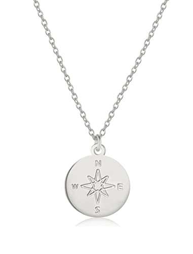 AJRUIER Kompass Halskette für Damen,Herren Halskette mit Anhänger Edelstahl Coole Kompass-Kette mit Anhänger Schmuck wasserfest,Silber Kompass von AJRUIER