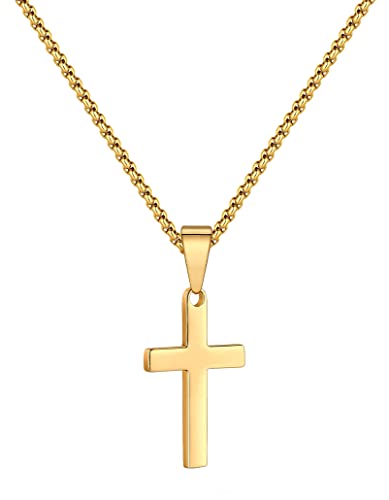 AJRUIER Kreuz Kette Halskette Damen Herren,Gold KleinEdelstahl Kreuz Kette Herren Kette mit Kreuz Anhänger Halskette Jesus Religiös Schmuck für Herren Anhänger（Gold 40cm） von AJRUIER