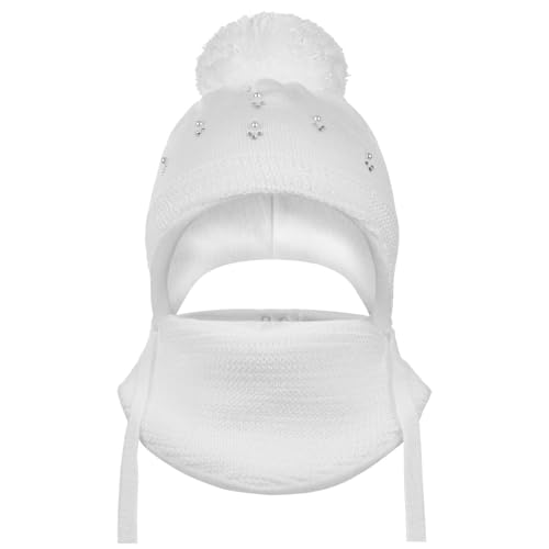 AJS Baby Mädchen Winter Mütze Dreiecktuch Schal Strick Winterset 36/38 0-6 Monate, Farbe: Weiß, Größe: 36/38 von AJS