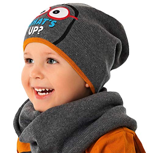 AJS Jungen Jungenset Kinder Set Kindermütze Mütze Beanie Strickmütze Baumwollmütze Loopschal Baumwolle Frühling Herbst Farbe Grau von AJS