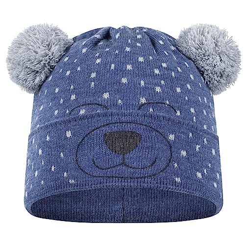 AJS Jungen Wintermütze Kindermütze Strickmütze Bommelmütze, Farbe: Blau, Einheitsgröße von AJS