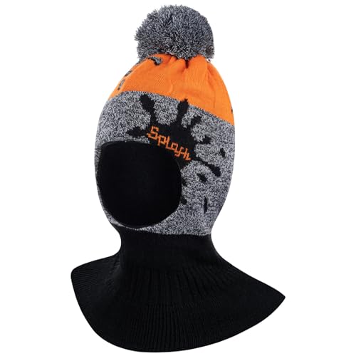 AJS Jungen Wintermütze Schalmütze Schlauchmütze Strickmütze Streifen, Farbe: Orange-Grau von AJS