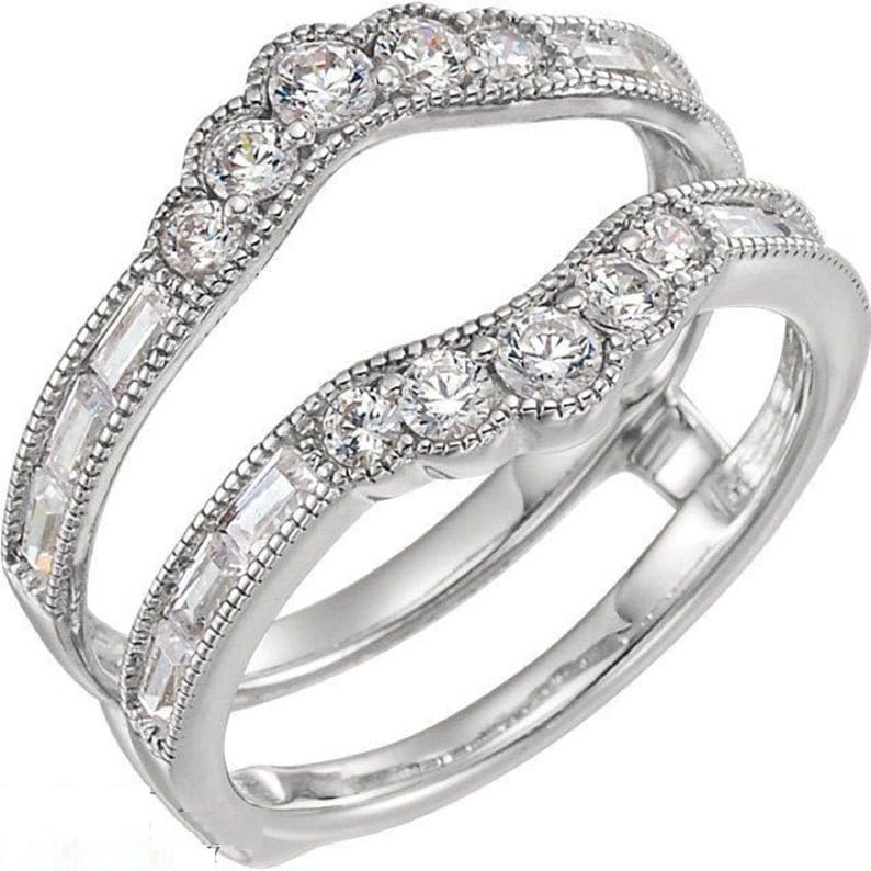 1, 00 Ct Rund Baguette Schliff Diamant Frauen Verlobungsring Verlobung Hochzeit Wrap Ring 14K Weißgold Über, Ringschutz Verbessern, Ringjacke von AJUKEnterprise79