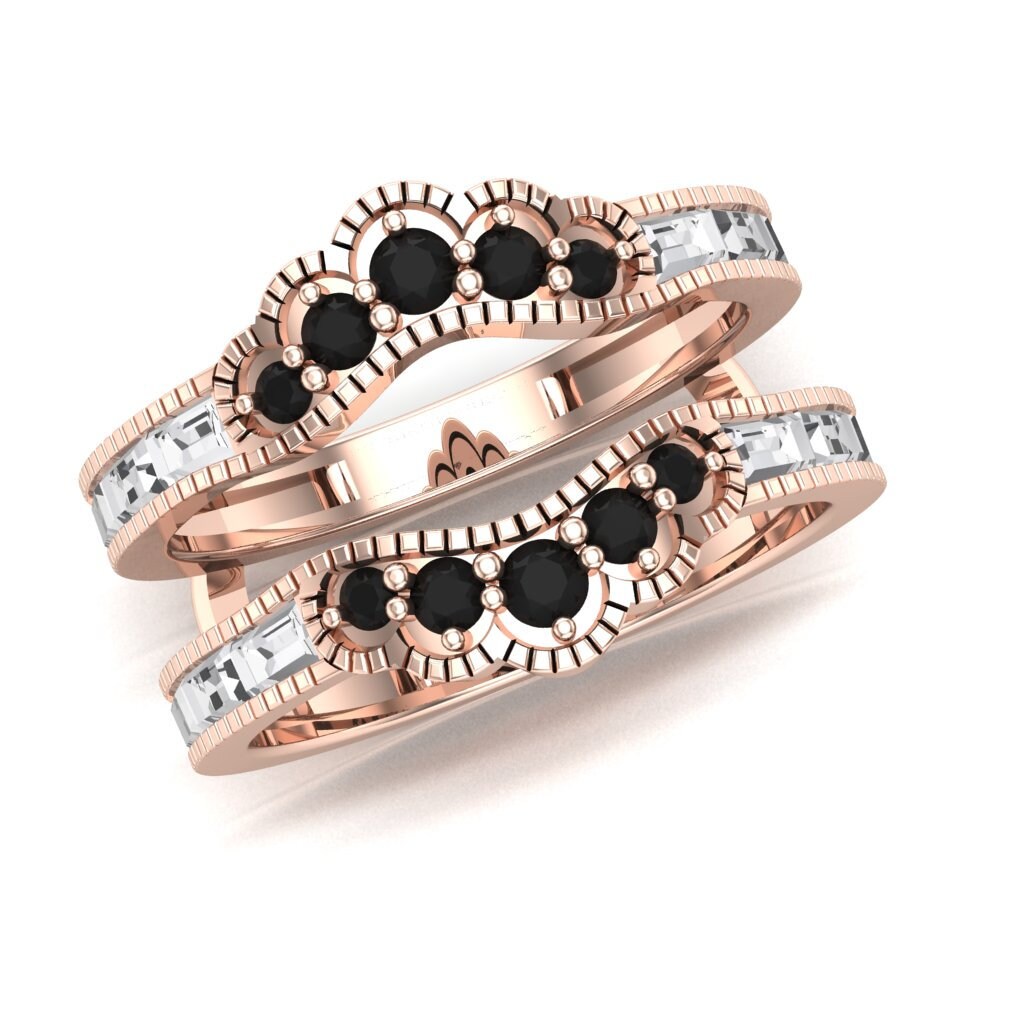 1.00Ct Schwarzer Diamant Ehering Verbessern 14K Rose Gold Über Ring Guard - Handgemachte Frauen Ring - Verbessern - Jubiläumsgeschenk von AJUKEnterprise79