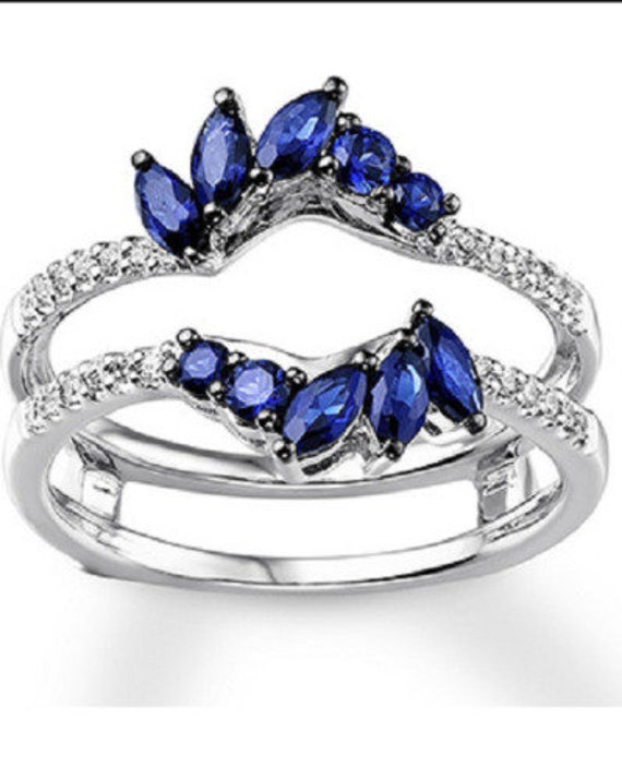 Blauer Saphir-Diamant-Ring Mit Marquise-Schliff 1.70/14K Weißgold Over-Enhancer-Ring Solitär-Enhancer-Ring, Ringjacke, Wickelring von AJUKEnterprise79