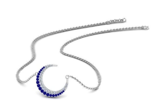 Blauer Saphir Mond Anhänger Halskette | 14K Weißgold Finish 925 Sterling Silber Geburtsstein von AJUKEnterprise79