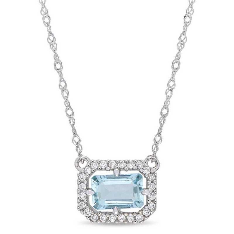 Smaragd Und Rundschliff Aquamarin Diamant Anhänger Halskette Mit 18-Zoll-Kette 14K Weißgold Über März Birthstone Anhänger von AJUKEnterprise79