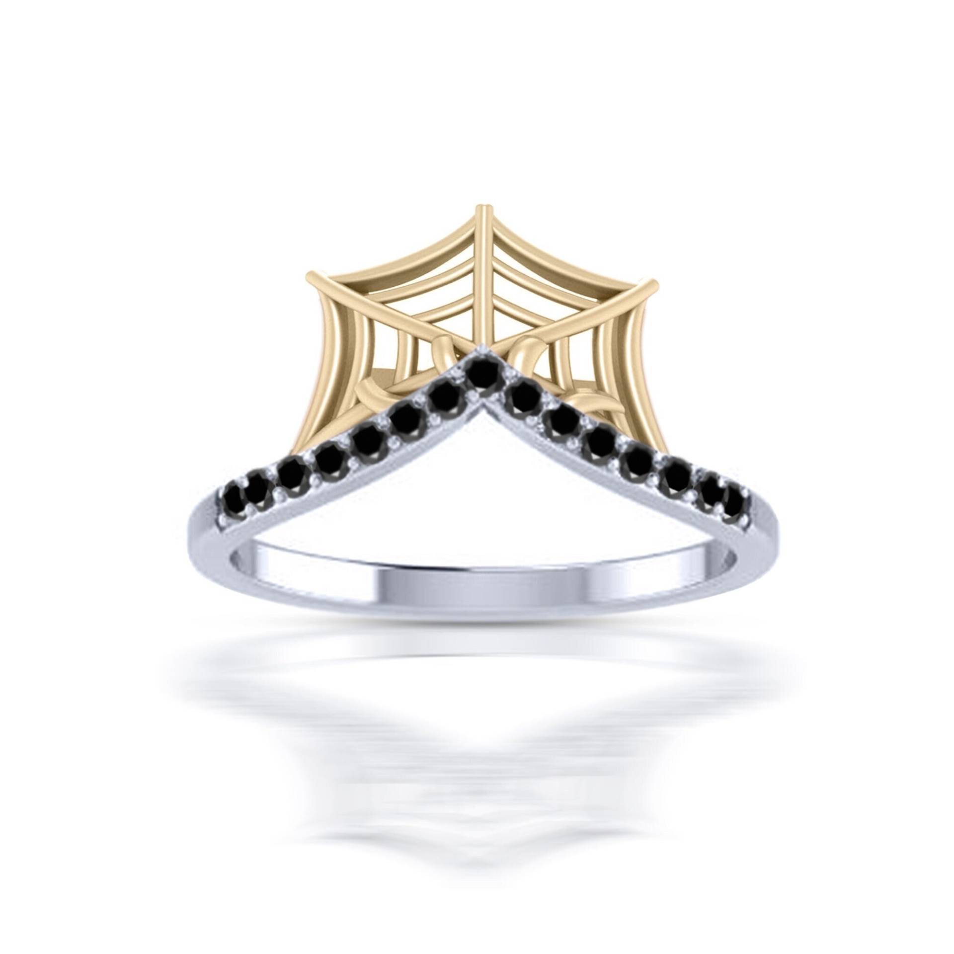 Spinnennetz Schwarz Diamant Band Ring Spinne 14K Weißgold Über Schmuck Geschenk Gothic Style Ring, Gruseliger Schmuck, Halloween Für Sie von AJUKEnterprise79