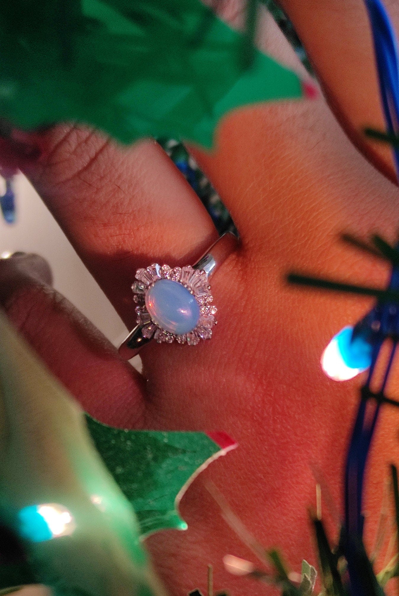 Vintage Mondstein Verlobungsring Ovaler 925 Sterling Silber Diamant Baguette Halo Cluster Braut Gatsby Ehering Versprechen Ring von AJUKEnterprise79