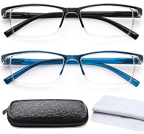 AJYADO Blaulichtfilter Lesebrille 2.0+ | 2-in-1 Komfortbrille mit Blaufilter für Männer und Frauen | Inklusive 2 Stück (Blau & Schwarz) Lesebrillen Set mit Lesestärke von AJYADO