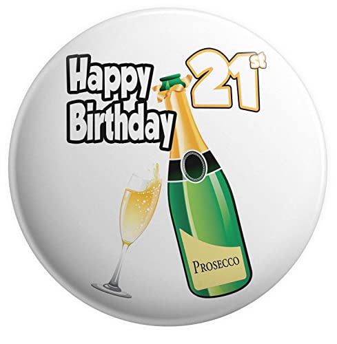 Prosecco Anstecknadel zum 21. Geburtstag, groß, 75 mm, Metall von AK Giftshop