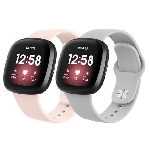 AK 2 Stück Kompatibel mit Fitbit Versa 3/Fitbit Versa 4/Fitbit Sense/Fitbit Sense 2 Ersatzarmband, Weiches Silikon Sport Ersatz Armbänder für Damen und Herren von AK