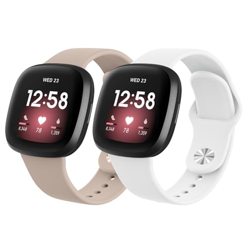 AK 2 Stück Kompatibel mit Fitbit Versa 3/Fitbit Versa 4/Fitbit Sense/Fitbit Sense 2 Ersatzarmband, Weiches Silikon Sport Ersatz Armbänder für Damen und Herren von AK