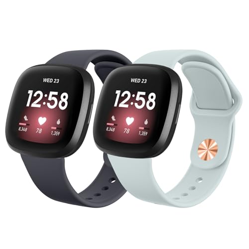 AK 2 Stück Kompatibel mit Fitbit Versa 3/Fitbit Versa 4/Fitbit Sense/Fitbit Sense 2 Ersatzarmband, Weiches Silikon Sport Ersatz Armbänder für Damen und Herren von AK