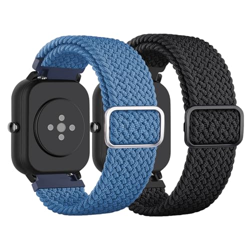 AK 2 Stück Armband für Amazfit BIP 3/BIP 3 PRO/BIP U PRO Damen Herren, 20mm Weiches Geflochtenes Nylon Armbänder Kompatibel mit Amazfit GTS 4 Mini/GTS 2 Mini/GTR 42mm/GTS 4/GTS 3/GTS 2 von AK