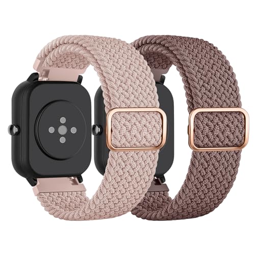 AK 2 Stück für Amazfit BIP 3 Armband/BIP 3 PRO Armband/BIP U PRO Armband Damen Herren, 20mm Weiches Geflochtenes Nylon Armbänder Kompatibel mit Amazfit GTS 4 Mini/GTS 2 Mini/GTR 42mm/GTS 4/3/2 von AK