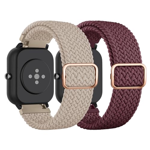 AK 2 Stück für Amazfit BIP 3 Armband/BIP 3 PRO Armband/BIP U PRO Armband Damen Herren, 20mm Weiches Geflochtenes Nylon Armbänder Kompatibel mit Amazfit GTS 4 Mini/GTS 2 Mini/GTR 42mm/GTS 4/3/2 von AK