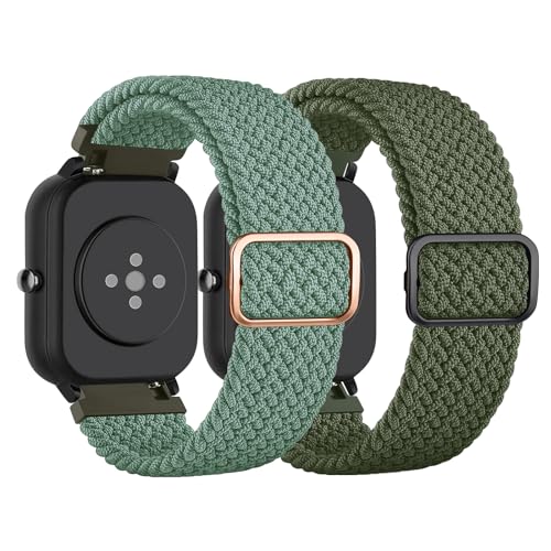 AK 2 Stück für Amazfit BIP 3 Armband/BIP 3 PRO Armband/BIP U PRO Armband Damen Herren, 20mm Weiches Geflochtenes Nylon Armbänder Kompatibel mit Amazfit GTS 4 Mini/GTS 2 Mini/GTR 42mm/GTS 4/3/2 von AK