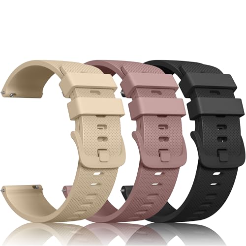 AK 3 Stück Silikon Uhrenarmbänder 22mm 20mm Armband mit Schnellverschluss, Sport Komfortabel Ersatzarmband Uhren Zubehör Uhrenarmband Damen Herren (Schwarz/Milchtee Farbe/Rauch Violett, 20mm) von AK