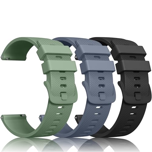 AK 3 Stück Silikon Uhrenarmbänder 22mm 20mm Armband mit Schnellverschluss, Sport Komfortabel Ersatzarmband Uhren Zubehör Uhrenarmband Damen Herren (Schwarz/Olivgrün/Blau Grau, 20mm) von AK