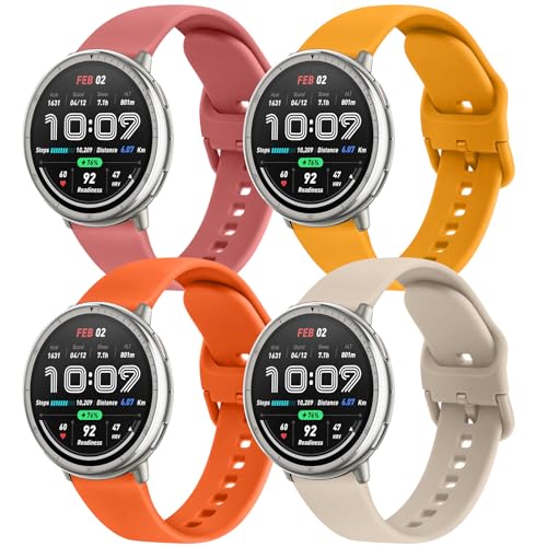 AK Armbänder kompatibel mit Amazfit Active 2 / Active Watch Band Damen und Herren, weiches Ersatzband für Amazfit GTS 4 3 2 2e/GTS 4 2 Mini/GTR mini/Bip 3/3 Pro/Bip U Pro/Bip S Lite (B), 4 Stück von AK
