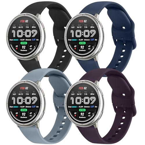AK Armbänder kompatibel mit Amazfit Active 2 / Active Watch Band Damen und Herren, weiches Ersatzband für Amazfit GTS 4 3 2 2e/GTS 4 2 Mini/GTR mini/Bip 3/3 Pro/Bip U Pro/Bip S Lite (C), 4 Stück von AK