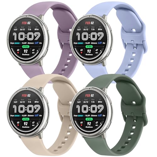 AK Armbänder kompatibel mit Amazfit Active 2 / Active Watch Band Damen und Herren, weiches Ersatzband für Amazfit GTS 4 3 2 2e/GTS 4 2 Mini/GTR mini/Bip 3/3 Pro/Bip U Pro/Bip S Lite (D), 4 Stück von AK