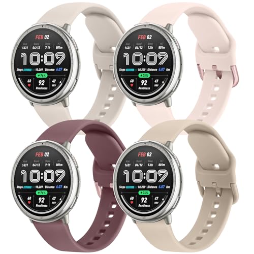 AK Armbänder kompatibel mit Amazfit Active 2 / Active Watch Band Damen und Herren, weiches Ersatzband für Amazfit GTS 4 3 2 2e/GTS 4 2 Mini/GTR mini/Bip 3/3 Pro/Bip U Pro/Bip S Lite (E), 4 Stück von AK