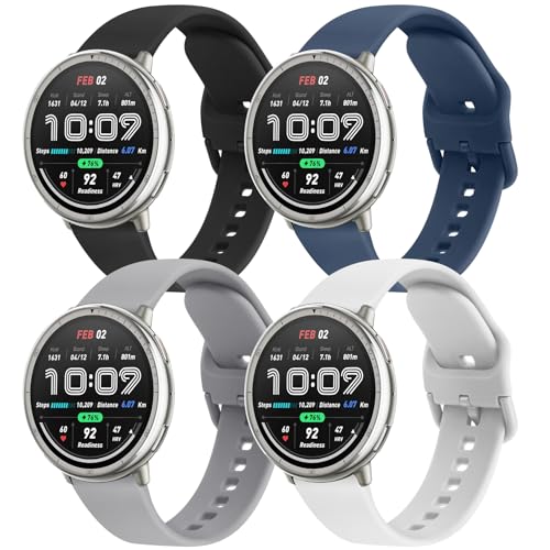 AK Armbänder kompatibel mit Amazfit Active 2 / Active Watch Band Damen und Herren, weiches Ersatzband für Amazfit GTS 4 3 2 2e/GTS 4 2 Mini/GTR mini/Bip 3/3 Pro/Bip U Pro/Bip S Lite (F), 4 Stück von AK
