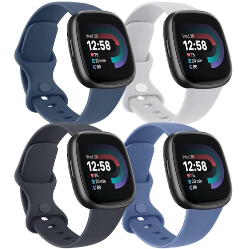 AK Ersatzarmband für Fitbit Versa 3/4, Sense/Sense 2, weiches Sportuhr-Ersatzband für Damen und Herren, 4 Stück (Größe L, Pack I) von AK